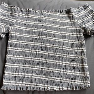 Romwe grey and white off the shoulder crop top